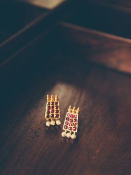 AAHARYA - gold plated pink beaded Poothali Studs