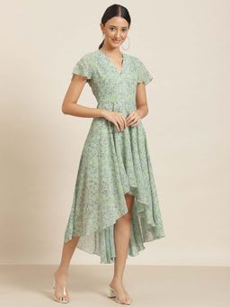 Qurvii - Green Floral Hi-Low Dress