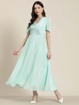 Qurvii - Flowy Silhouette Faux Wrap Around Maxi Party Dress