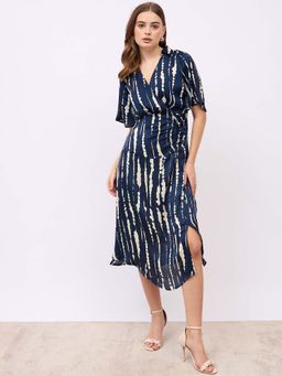 Styli - Shirt Collar Wrap A-Line Midi Dress with Slit