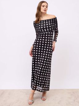 Styli - Black Off Shoulder Maxi A-Line Dress
