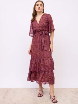 Styli - V-Neck Wrap Maxi Tiered Dress