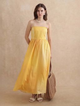 RAREISM - Janholo Light Mustard Fit and Flare Maxi Dress