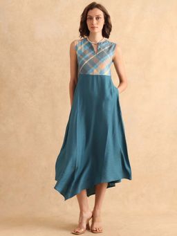 RAREISM - Riskal Blue Flannel Print Fit and Flare Dress