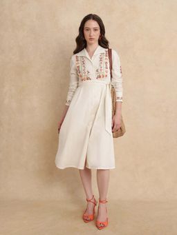 RAREISM - Ronaq Off White A-Line Dress with Belt (Set of 2)