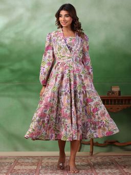 SAY - Floral Printed Cotton A-Line Dress