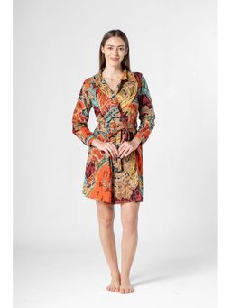 SAY - Ethnic Motifs Printed Cotton Fit and Flare Dress with Belt (Set of 2)