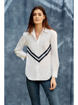 ANYSA - Marine Front Pattern Striped Cotton Shirt