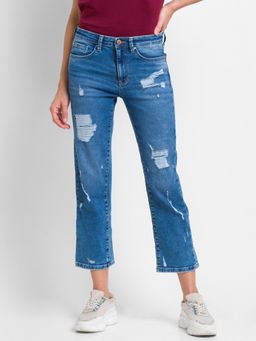 Spykar - Light Blue Cotton Slim Straight Fit Ankle Length Jeans For Women (emma)