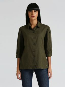 Pepe Jeans - Green Sylvie Solid Linen Viscose Long Shirt