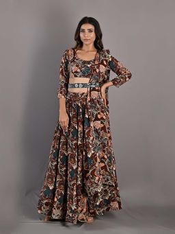 Bohame - Zaria Maroon Lehenga (Set of 4)