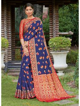 Sangam Prints - Navy Blue Heavy Banarasi Silk Woven Work Traditional Saree with Unstitched Blouse