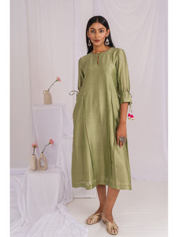 Mushio - Sage Green A-Line Hand Embellished Dress