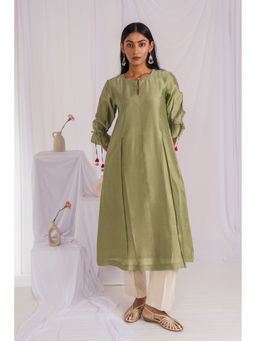 Mushio - Sage Green A-Line Hand Embellished Kurta