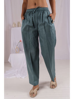Mushio - Teal Cotton Silk Elasticated Waist Pant