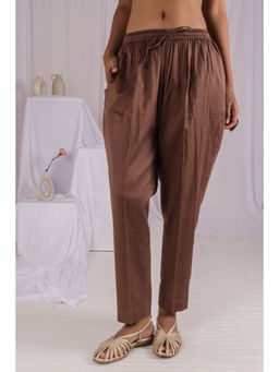 Mushio - Brown Cotton Silk Elasticated Waist Pants