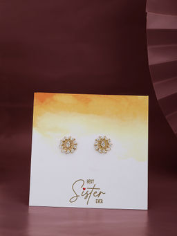 Carlton London - Gold Toned CZ Studded Floral Stud Earring