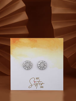 Carlton London - Silver Toned CZ with Pearl Studded Stud Earring