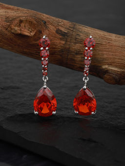 Carlton London - Silver & Red Toned CZ Studded Drop Earring