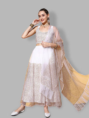 Women'S White Ready To Wear Lehenga With Blouse