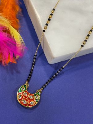 Digital Dress Room Mangalsutra Red & Green Kundan Pendant