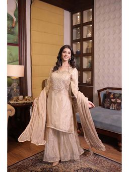 Zari Jaipur - Gold Embroidered Sequined Kurta with Palazzo and Dupatta