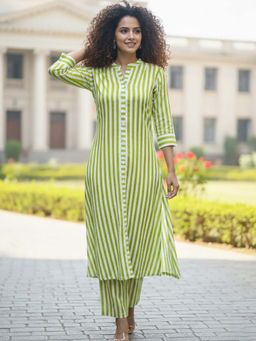 Varanga - Lime Green Stripes Printed Co-Ord Set