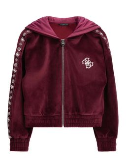Guess - Girls Maroon Embroidered Hoodie