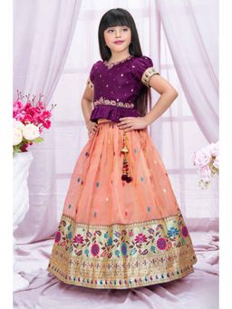 Lagorii - Purple Tissue Embroidered Choli With Lehenga