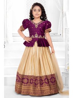 Lagorii - Purple Silk Blend Embroidered Choli With Lehenga & Dupatta