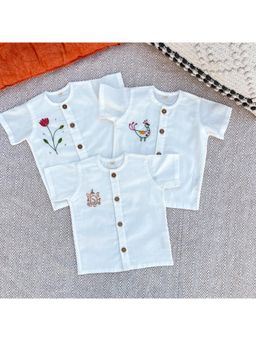 Bhaakur - White Organic Cotton Embroidered Jhablas (Pack of 3)