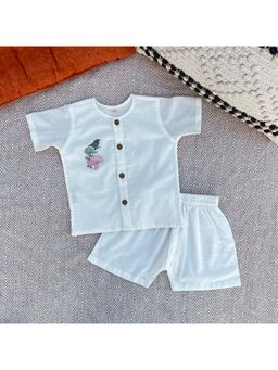 Bhaakur - White Organic Cotton Embroidered Jhabla With Shorts