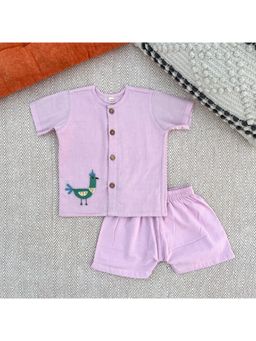 Bhaakur - Lavender Organic Cotton Embroidered Jhabla With Shorts