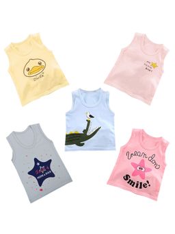 MumsLap - Multi-Color Cotton Printed Vests (Pack of 5)