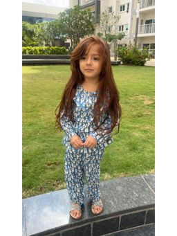 Tittertots - Blue Pure Cotton Printed Top With Pyjama
