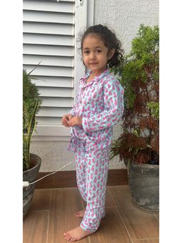 Tittertots - Pink Pure Cotton Printed Shirt With Pyjama