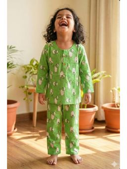 Tittertots - Green Pure Cotton Printed Top With Pyjama