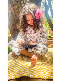 Tittertots - White Pure Cotton Printed Top With Pyjama