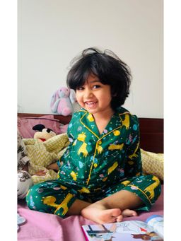 Tittertots - Green Pure Cotton Printed Shirt With Pyjama