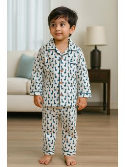 Tittertots - White Pure Cotton Printed Shirt With Pyjama