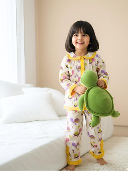 Tittertots - Yellow Pure Cotton Printed Shirt With Pyjama