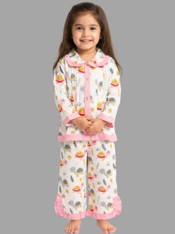 Tittertots - Pink Pure Cotton Printed Shirt With Pyjama
