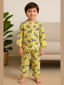 Tittertots - Yellow Pure Cotton Printed Top With Pyjama