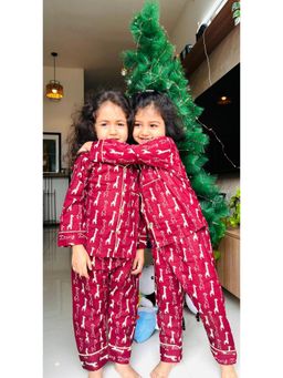 Tittertots - Burgundy Pure Cotton Printed Shirt With Pyjama