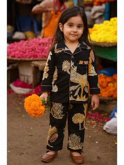 Tittertots - Black Pure Cotton Printed Shirt With Pyjama