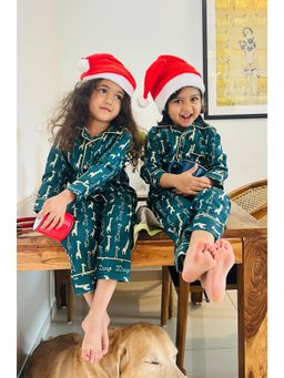 Tittertots - Teal Pure Cotton Printed Shirt With Pyjama