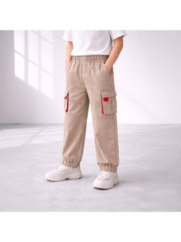 Purple United Kids - Beige Cotton Solid Joggers