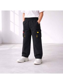 Purple United Kids - Black Cotton Solid Joggers