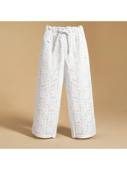 Purple United Kids - White Polyester Crepe Embellished Trouser