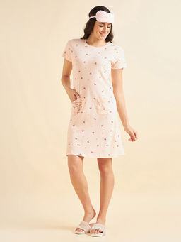 Sweet Dreams - Women Half Sleeves Short Nightdress - Peach